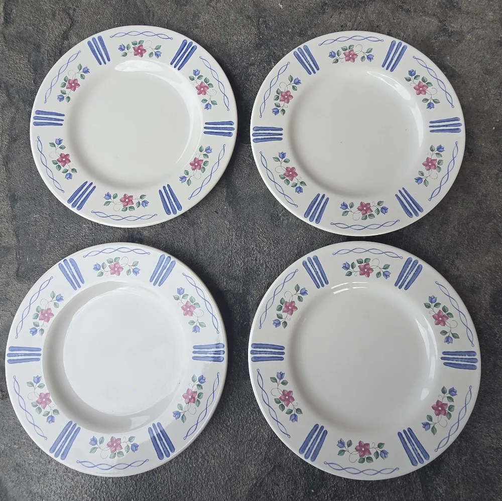 Vintage Pfaltzgraff Blue and Pink Floral Salad Plates- Set Of 4